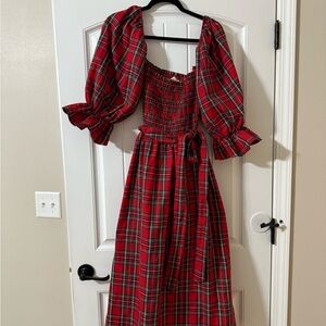 Aura Red Plaid Long Sleeve Dress